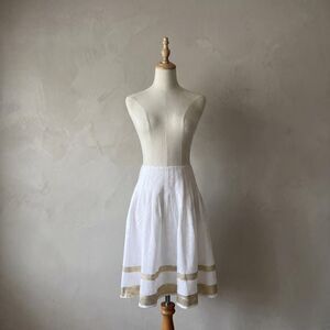 Ralph Lauren Black Label Pleated Linen Skirt with Gold Brushstroke Hem White | 8